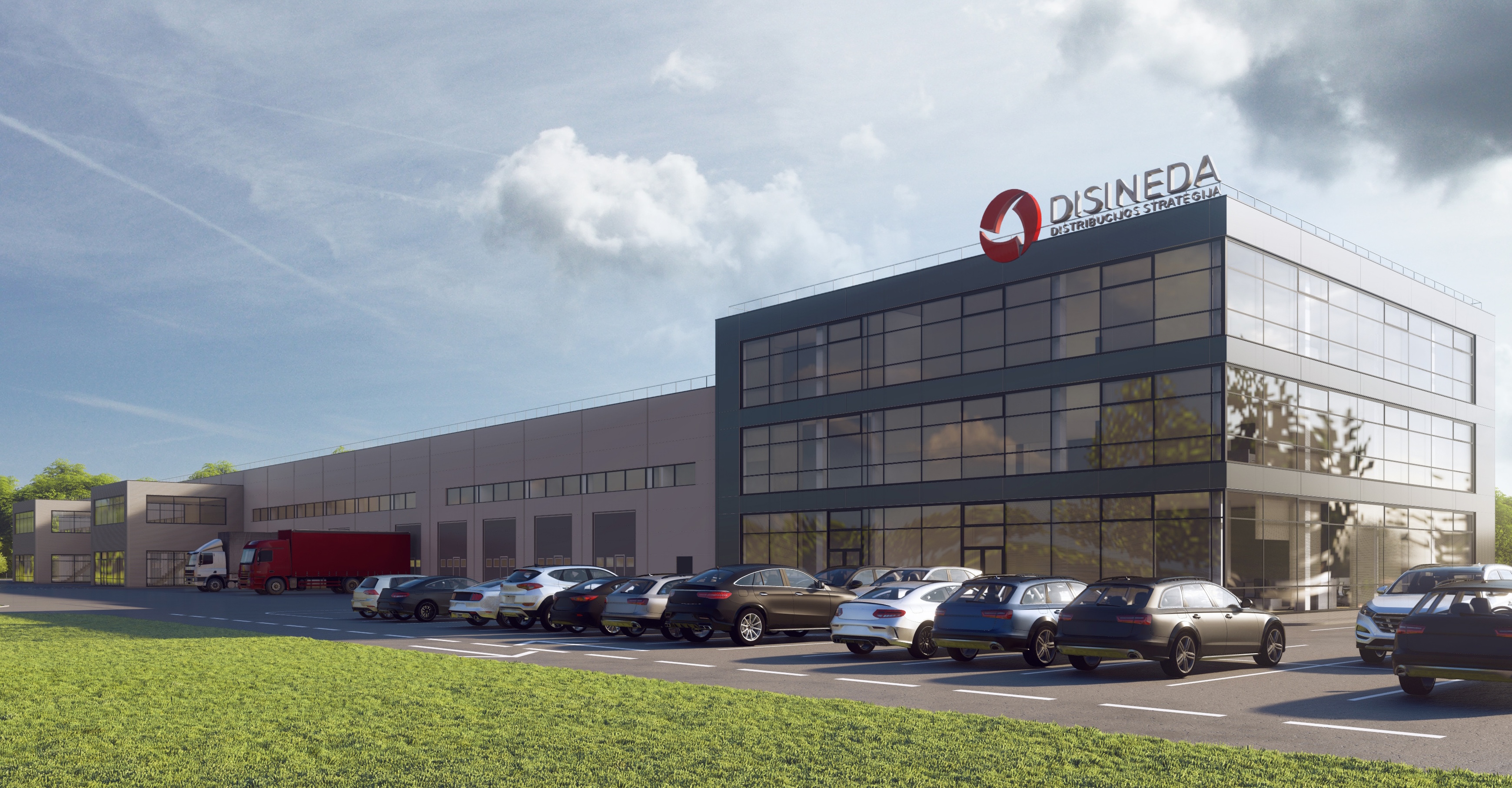 HD render — office building with DISINEDA sign